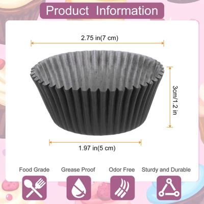 Unique Bargains Greaseproof Disposable Standard Size Cake Cookie Baking Cups 100 Pcs Black 3 Unique Bargains Greaseproof Disposable Standard Size Cake Cookie Baking Cups 100 Pcs Black
