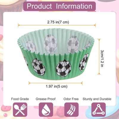 Unique Bargains Greaseproof Cupcake Liners Soccer Pattern Papers Baking Cups 2" X 1.2" 300 Pcs Green 3 Unique Bargains Greaseproof Cupcake Liners Soccer Pattern Papers Baking Cups 2" X 1.2" 300 Pcs Green