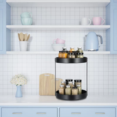 Unique Bargains Carbon Steel Kitchen Turntable Metal Condiment Lazy Susan Organizer Black 3 Unique Bargains Carbon Steel Kitchen Turntable Metal Condiment Lazy Susan Organizer Black