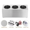 Unique Bargains Stainless Steel Cylinder Commercial Utensil Holder 3 Holes
