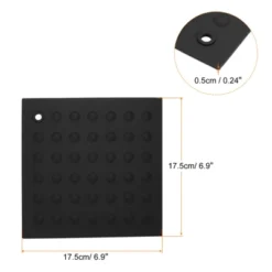 Unique Bargains Silicone Heat Resistant Non-slip Flexible Trivet Mats 6.9" X 6.9" X 0.24" Black 2 Pcs