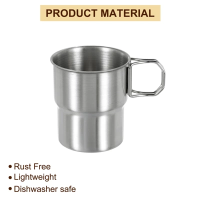 Unique Bargains 304 Stainless Steel Double Wall Cups With Handles Silver 10oz 4 Unique Bargains 304 Stainless Steel Double Wall Cups With Handles Silver 10oz - Image 2