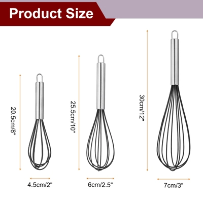 Unique Bargains Stainless Steel Silicone Non-Stick Coated Heat-Resistant Whisk 3 Pcs 3 Unique Bargains Stainless Steel Silicone Non-Stick Coated Heat-Resistant Whisk 3 Pcs