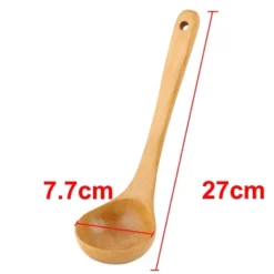 Unique Bargains Wood Kitchen Easy To Wash Hangable Cooking Spoon 10.6" X 3" Wooden Color 1 Pc