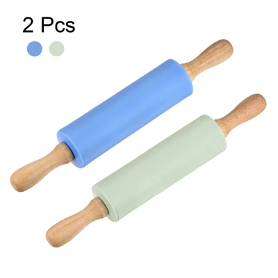 Unique Bargains Silicone Smooth Non-Stick Wooden Handle Kitchen Rolling Pin 2 Pcs 4 Unique Bargains Silicone Smooth Non-Stick Wooden Handle Kitchen Rolling Pin 2 Pcs - Image 2